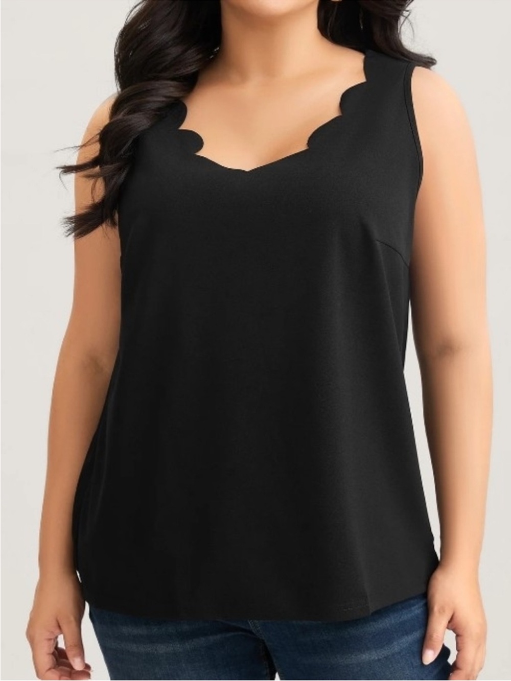 BloomChic Sleeveless Black Blouse with Scalloped V Neck 2X 18-20